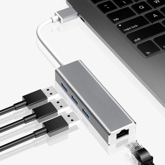 HW-1505 USB3.0 to RJ45 Gigabit Ethernet USB Hub Aluminum Alloy with 1000Mbps Network Port Extender Extension Connector