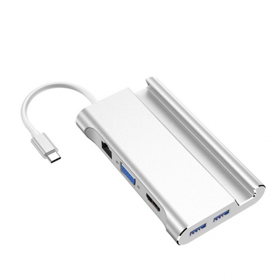 HW-TC20 Type-C 7 in 1 USB Hub 5Gbps USB3.0 USB-C PD Charging HD VGA 4K Display with 1000Mbps Network Port Extender Extension Connector