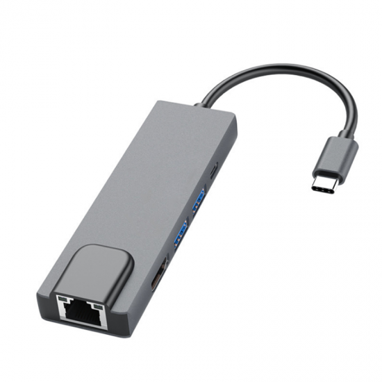HW-TC21 Type-C to HD 5 in 1 USB Hub 5Gbps USB3.0 USB-C PD Charging HD 4K Display with 1000Mbps Network Port Extender Extension Connector