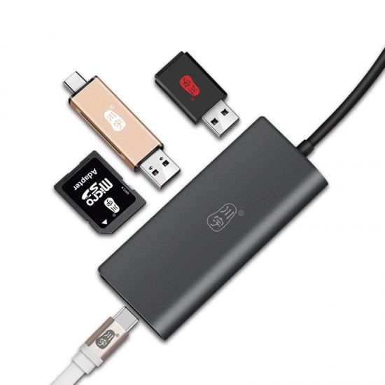 H330 5-IN-1 Type-C to 2-Port USB3.0 PD3.0 OTG Hub SD TF Card Reader