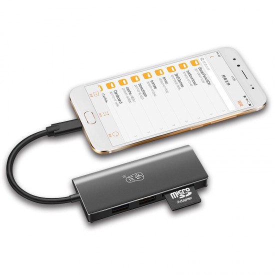 H330 5-IN-1 Type-C to 2-Port USB3.0 PD3.0 OTG Hub SD TF Card Reader