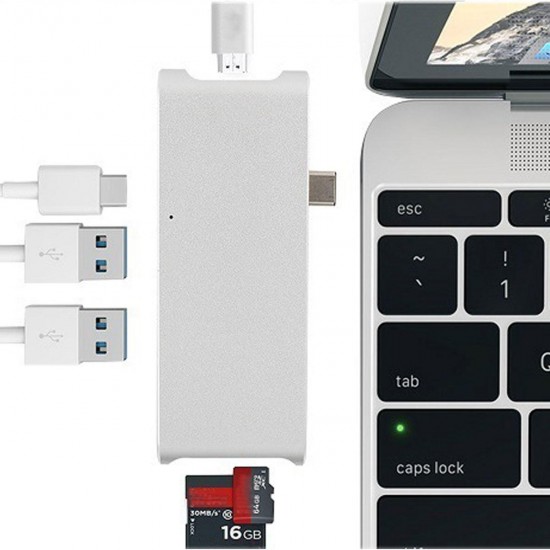 Multifunctional Type-C to 4K HD Type-C Charging Two-Port USB3.0 HUB TF SD Card Reader for Macbook