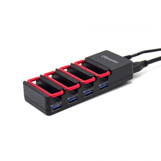 HY-HB8527U3-B 4 Ports Adapter USB3.0 5Gbps with Phone Holder Connector USB Hub for PC Laptop