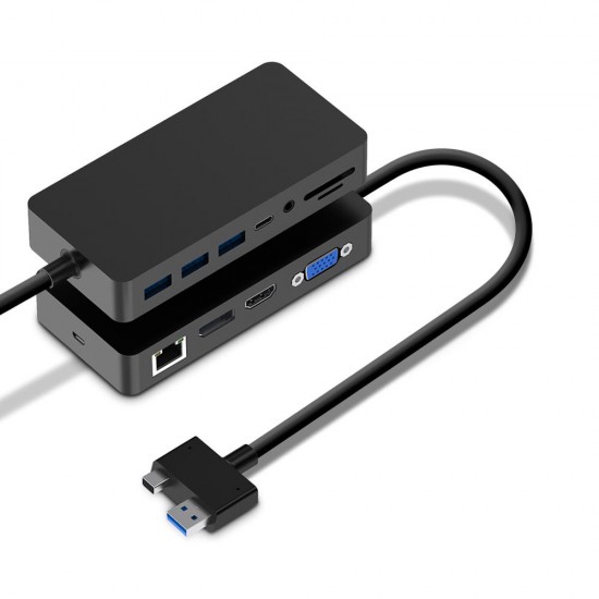 SH701 USB Hub Card Reader Docking Station for Surface Pro 4/5/6 with RJ45 LAN DP HD VGA USB 3.0 Ports Type-C SD/TF Card Slot 3.5mm Audio Port SH701 USB Hub Card Reader Docking Station for Surface Pro 4/5/6 with RJ45 LAN DP HD VGA USB 3.0 Ports Type-C SD/TF Card Slot 3.5mm Audio Port