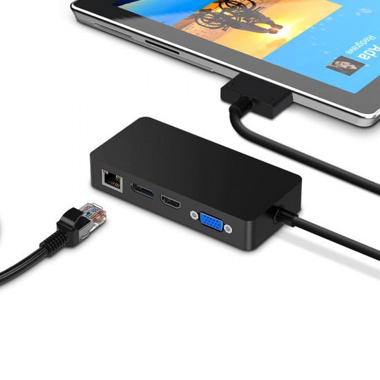 SH701 USB Hub Card Reader Docking Station for Surface Pro 4/5/6 with RJ45 LAN DP HD VGA USB 3.0 Ports Type-C SD/TF Card Slot 3.5mm Audio Port