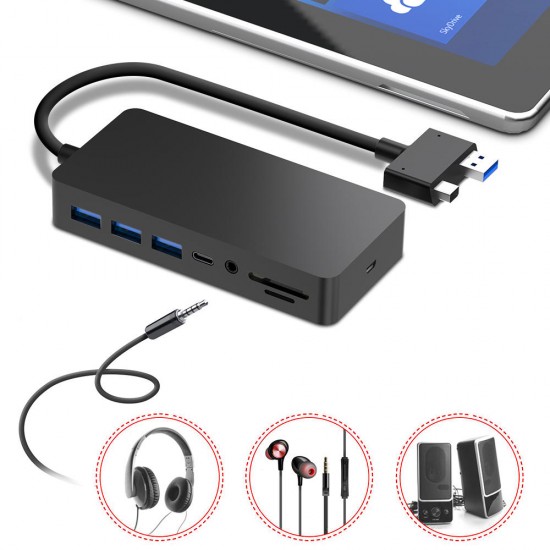 SH701 USB Hub Card Reader Docking Station for Surface Pro 4/5/6 with RJ45 LAN DP HD VGA USB 3.0 Ports Type-C SD/TF Card Slot 3.5mm Audio Port SH701 USB Hub Card Reader Docking Station for Surface Pro 4/5/6 with RJ45 LAN DP HD VGA USB 3.0 Ports Type-C SD/TF Card Slot 3.5mm Audio Port