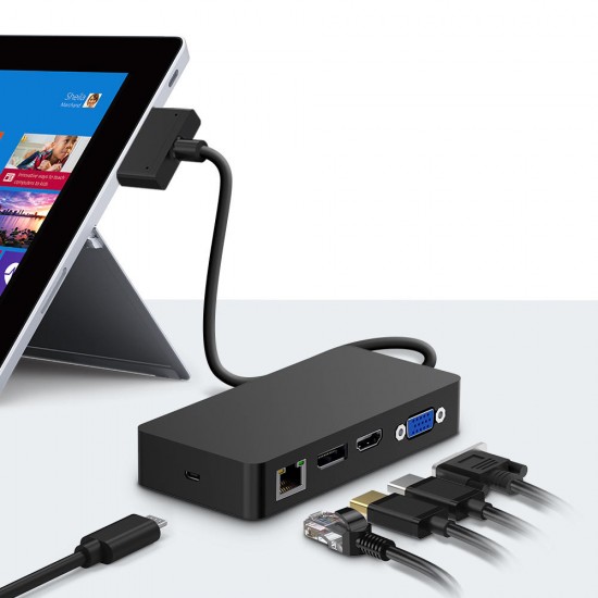 SH701 USB Hub Card Reader Docking Station for Surface Pro 4/5/6 with RJ45 LAN DP HD VGA USB 3.0 Ports Type-C SD/TF Card Slot 3.5mm Audio Port SH701 USB Hub Card Reader Docking Station for Surface Pro 4/5/6 with RJ45 LAN DP HD VGA USB 3.0 Ports Type-C SD/TF Card Slot 3.5mm Audio Port