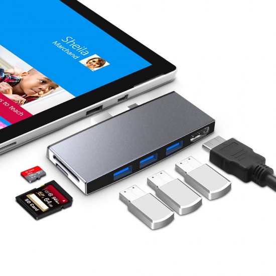 SUR759 Surface Pro Hub USB 3.0 Hub Card Reader 4K HD Adapter for TF/SD/Micro SD/SDHC/SDXC Card Surface Pro 4/5/6