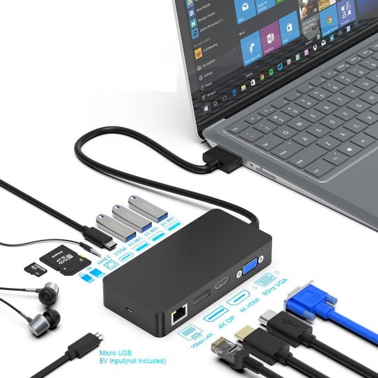 USB HUB Card Reader 4K HDMI DP VGA 3.5 Audio Gigabit Ethernet Adapter SD TF DocKing Station for Surface Laptop