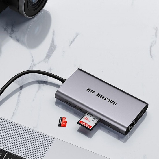 10 in 1 Type C Splitter Hub HDMI 3.5 Audio Port VGA TF SD USB3.0 Gigabit Network Port PD Adapter Converter for Huawei Air Apple Notebook 10 in 1 Type C Splitter Hub HDMI 3.5 Audio Port VGA TF SD USB3.0 Gigabit Network Port PD Adapter Converter for Huawei Air Apple Notebook