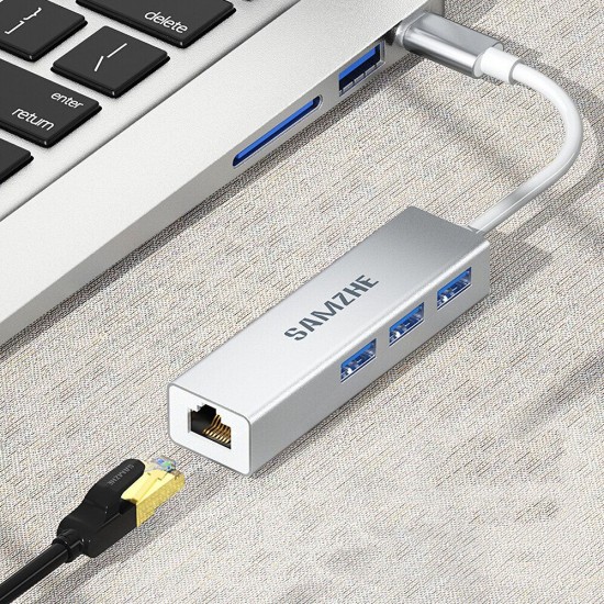 Type C Splitter 3 Port USB3.0 Hub RJ45 Gigabit Ethernet Adapter Converter Docking Station for Laptop Desktop PC UWH09 Type C Splitter 3 Port USB3.0 Hub RJ45 Gigabit Ethernet Adapter Converter Docking Station for Laptop Desktop PC UWH09