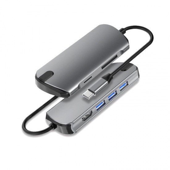 1906 Type-C to USB 3.0 HD 6 Ports USB Hub 6-in-1 Docking Station Multi-functional Hub + TF / SD Card Reader Expander Adapter