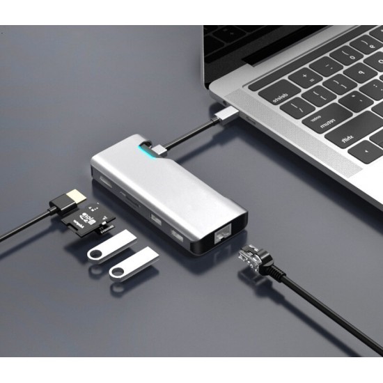 1907B 7 in 1 USB-C Data Hub with 2-Port USB 3.0 TF SD Card Reader USB-C PD Charging HDMI 4K Display VGA for MacBooks Notebooks Phone