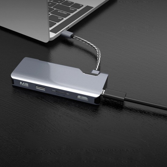 1907B 7 in 1 USB-C Data Hub with 2-Port USB 3.0 TF SD Card Reader USB-C PD Charging HDMI 4K Display VGA for MacBooks Notebooks Phone 1907B 7 in 1 USB-C Data Hub with 2-Port USB 3.0 TF SD Card Reader USB-C PD Charging HDMI 4K Display VGA for MacBooks Notebooks Phone