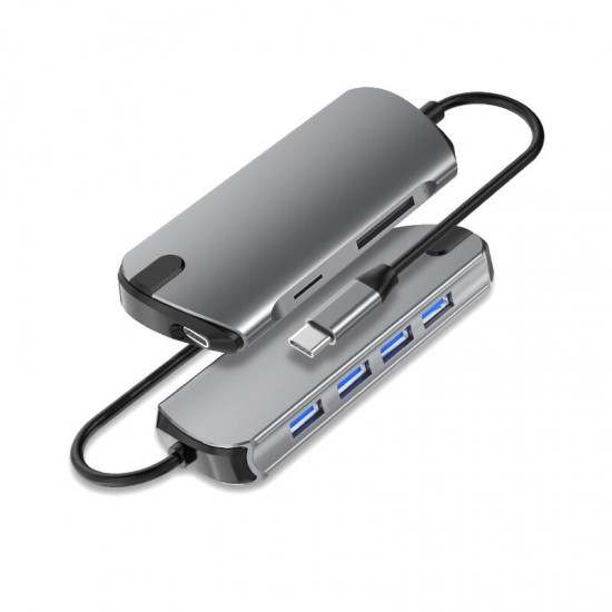 1907 Type-C to USB 3.0 Hub 7-Ports USB Hub 7-in-1 Docking Station Multi-functional TF SD Card Reader