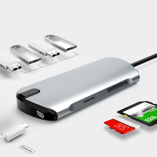 1907 Type-C to USB 3.0 Hub 7-Ports USB Hub 7-in-1 Docking Station Multi-functional TF SD Card Reader 1907 Type-C to USB 3.0 Hub 7-Ports USB Hub 7-in-1 Docking Station Multi-functional TF SD Card Reader