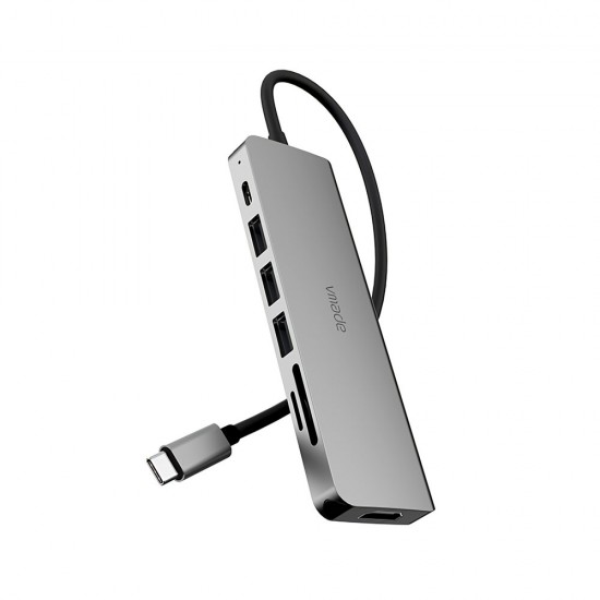 CB013A 7-in-1 USB-C Hub Type-C + USB3.0 Hub 4K HD 100W Quick Charge TF/SD Card Reader Docking Station