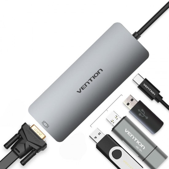 Multifunction Type-C to 3-Port USB 3.0 USB-C PD Charge 1080P VGA Hub Multifunction Type-C to 3-Port USB 3.0 USB-C PD Charge 1080P VGA Hub