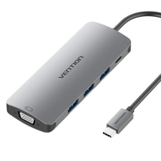 Multifunction Type-C to 3-Port USB 3.0 USB-C PD Charge 1080P VGA Hub