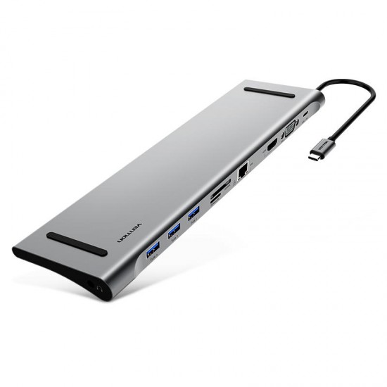 10-in-1 Type-C to USB 3.0 PD Charge HDMI VGA Gigabit RJ45 3.5mm Audio SD TF Hub 10-in-1 Type-C to USB 3.0 PD Charge HDMI VGA Gigabit RJ45 3.5mm Audio SD TF Hub