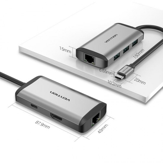 Type-C to HDMI RJ45 USB3.0 PD Converter Type-C Multifunction Adapter Hub Type-C to HDMI RJ45 USB3.0 PD Converter Type-C Multifunction Adapter Hub