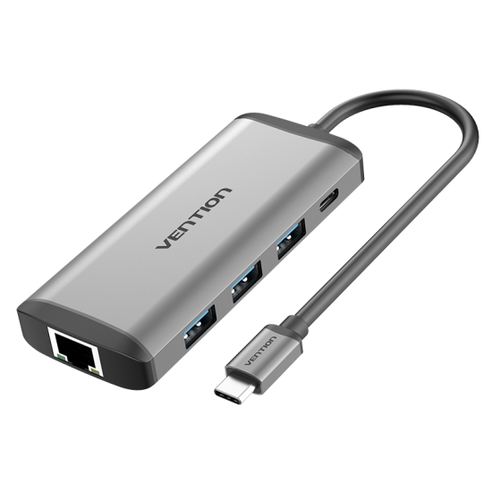 Type-C to HDMI USB3.0 RJ45 SD TF PD Converter 8-in-1 Type-C Adapter