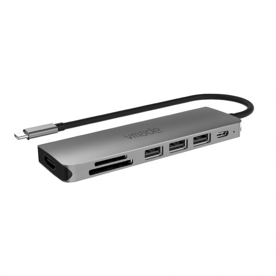 CB010A 7-in-1 USB-C Hub Type-C + USB3.1 Hub 4K HD PD 100W Quick Charge TF/SD Card Reader Docking Station