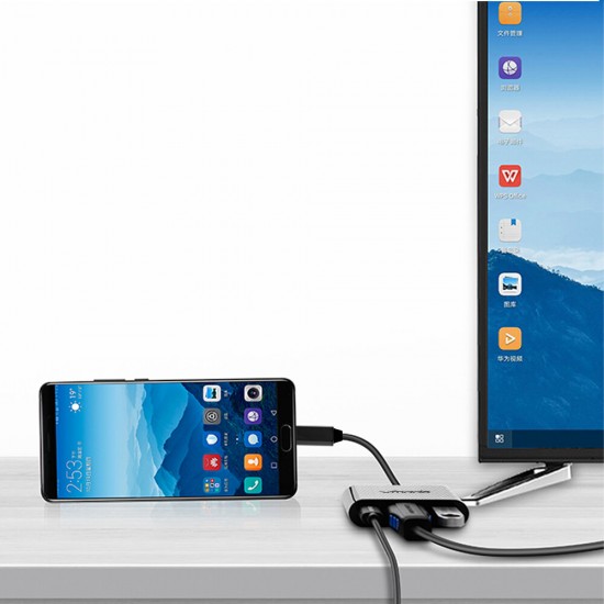 CB09A 3-in-1 USB-C Hub Type-C + USB3.0 Hub 4K HD PD 60W Quick Charge Docking Station