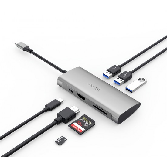 Alpha 731HP 7-in-1 USB-C Hub Type-C to USB3.0 Adapter HD Converter SD/TF Card Reader PD Fast Charging Multi-functional Docking Station Alpha 731HP 7-in-1 USB-C Hub Type-C to USB3.0 Adapter HD Converter SD/TF Card Reader PD Fast Charging Multi-functional Docking Station