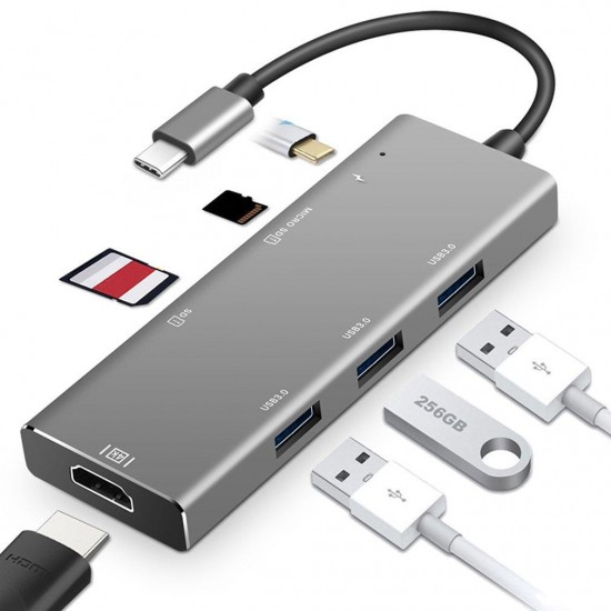 Yc740 7-In-One Type-C to HDMI USB 3.0 4K Display PD Charge Hub TF SD Card Reader for Notebook Yc740 7-In-One Type-C to HDMI USB 3.0 4K Display PD Charge Hub TF SD Card Reader for Notebook