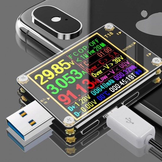 T18 18 in 1 USB Tester Current Voltmeter Meter HD Color TFT 1.8'' PD3.0 Fast Charging Protocol Capacity Test Computer Online T18 18 in 1 USB Tester Current Voltmeter Meter HD Color TFT 1.8'' PD3.0 Fast Charging Protocol Capacity Test Computer Online