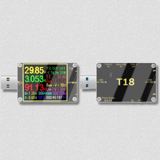 T18 18 in 1 USB Tester Current Voltmeter Meter HD Color TFT 1.8'' PD3.0 Fast Charging Protocol Capacity Test Computer Online T18 18 in 1 USB Tester Current Voltmeter Meter HD Color TFT 1.8'' PD3.0 Fast Charging Protocol Capacity Test Computer Online