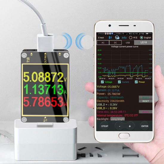 T18 18 in 1 USB Tester Current Voltmeter Meter HD Color TFT 1.8'' PD3.0 Fast Charging Protocol Capacity Test Computer Online