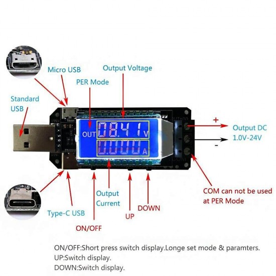 DC-DC USB Dual System Step Up/Down Buck Boost Power Supply Voltage Regulator Desktop Power Module 5V to 3.3V 9V 12V 24v USB Tester