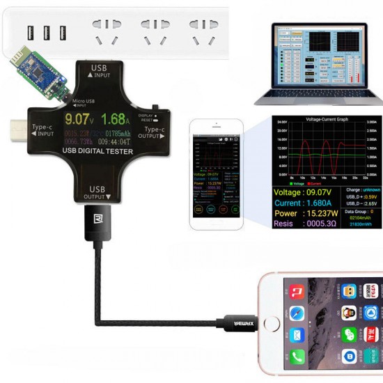 Multifunctional Color TFT USB Tester bluetooth Type-C PD Digital Voltmeter Vurrent Meter Ammeter Power Bank Charger Indicator
