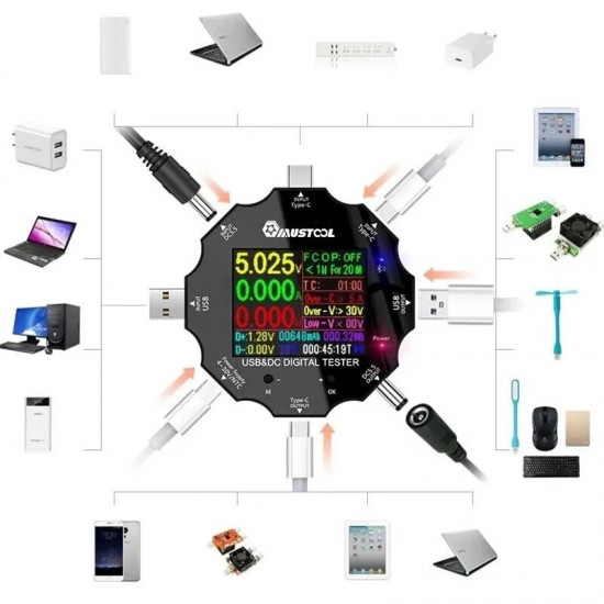 UD18 USB3.0/DC/Type-C 18 in 1 USB Tester APP bluetooth + 12 Adapters