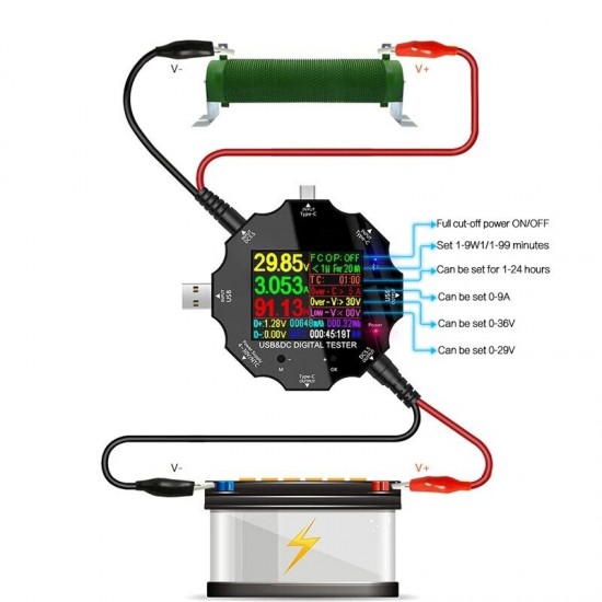 UD18 USB3.0/DC/Type-C 18 in 1 USB Tester bluetooth APP + DC Male to Crocodile Clip + DC Female to Crocodile Clip UD18 USB3.0/DC/Type-C 18 in 1 USB Tester bluetooth APP + DC Male to Crocodile Clip + DC Female to Crocodile Clip