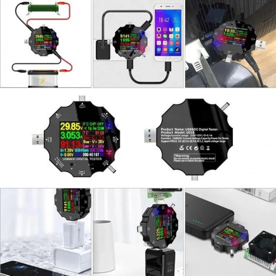 UD18 USB3.0/DC/Type-C 18 in 1 USB Tester bluetooth APP + DC Male to Crocodile Clip + DC Female to Crocodile Clip UD18 USB3.0/DC/Type-C 18 in 1 USB Tester bluetooth APP + DC Male to Crocodile Clip + DC Female to Crocodile Clip