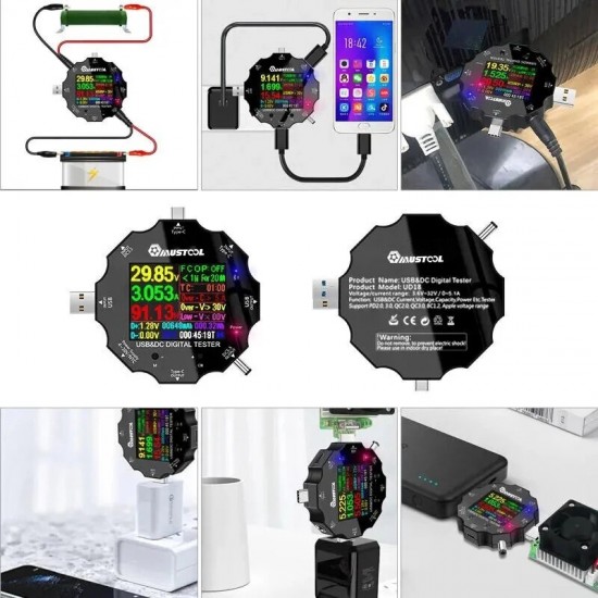 UD18 USB3.0/DC/Type-C 18 in 1 USB Tester bluetooth APP + DC5525 One Separate Four Cable