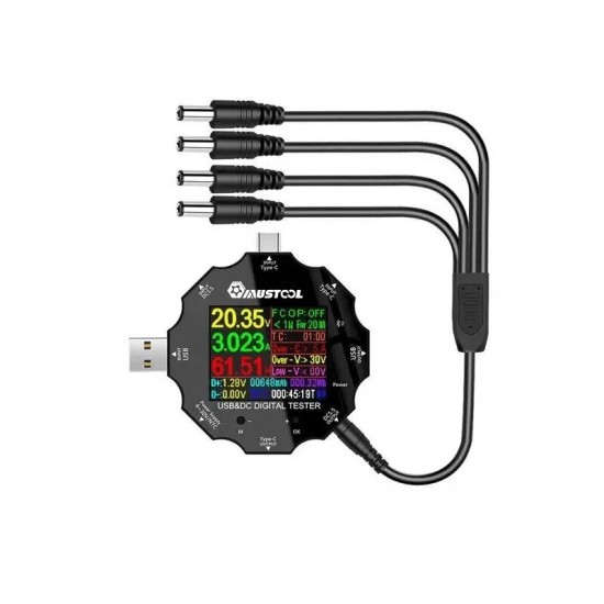 UD18 USB3.0/DC/Type-C 18 in 1 USB Tester bluetooth APP + DC5525 One Separate Four Cable UD18 USB3.0/DC/Type-C 18 in 1 USB Tester bluetooth APP + DC5525 One Separate Four Cable