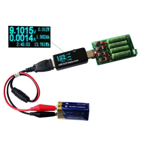 OLED Display USB Tester DC Voltmeter Ammeter 18650 Capacity Meter with Electronic load + Discharge Resistance Alligator Clips Crocodile Wire