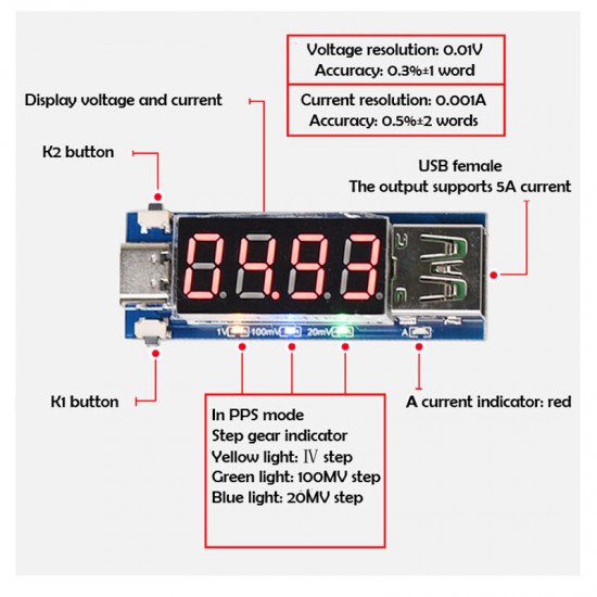 PD2.03.0 Decoy Trigger Head Deceives Chip Board Voltage and Current Display PPS Typec DC5.52.5 PD2.03.0 Decoy Trigger Head Deceives Chip Board Voltage and Current Display PPS Typec DC5.52.5