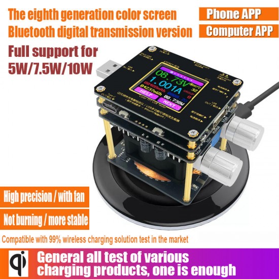 Wireless Charger Tester Color TFT bluetooth Android PC App USB Current Voltage Meter Load Detector Indicator DC Voltmeter Wireless Charger Tester Color TFT bluetooth Android PC App USB Current Voltage Meter Load Detector Indicator DC Voltmeter