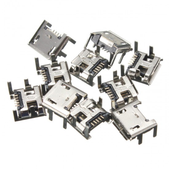 100pcs Micro USB Type B 5 Pin Female Socket 4 Vertical Legs For Solder Connector