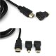 2 PCS 1.5m HD Video Cable 150cm for HDMI-A Standard Wire Mini HDMI-C Micro HDMI-D Connector Adapter Combo for HDMI FPV Goggles Monitor