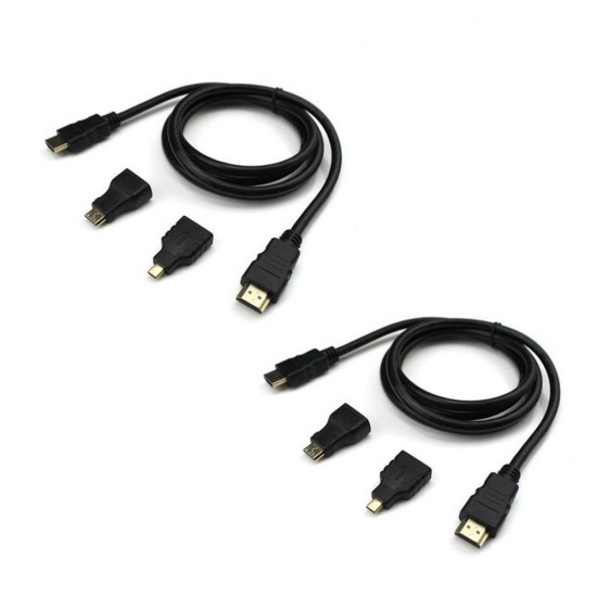 2 PCS 1.5m HD Video Cable 150cm for HDMI-A Standard Wire Mini HDMI-C Micro HDMI-D Connector Adapter Combo for HDMI FPV Goggles Monitor