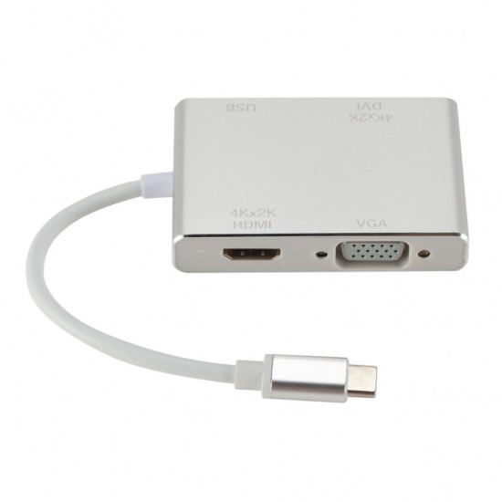 Type-C to VGA HDMI DVI USB Adapter Cable USB3.1 to HUB Splitter 4 In 1 4K HD Converter Type-C to VGA HDMI DVI USB Adapter Cable USB3.1 to HUB Splitter 4 In 1 4K HD Converter