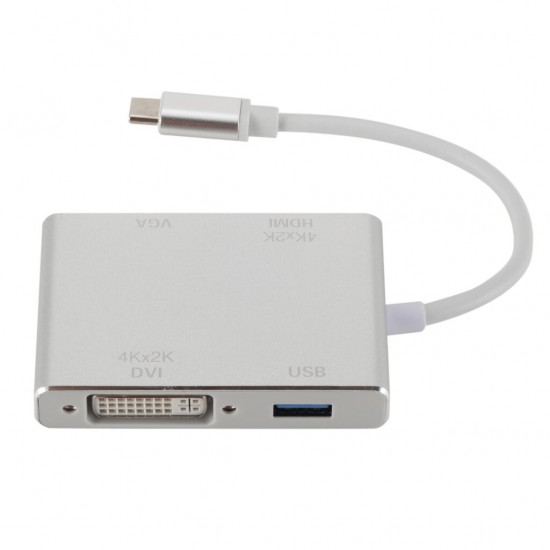 Type-C to VGA HDMI DVI USB Adapter Cable USB3.1 to HUB Splitter 4 In 1 4K HD Converter Type-C to VGA HDMI DVI USB Adapter Cable USB3.1 to HUB Splitter 4 In 1 4K HD Converter
