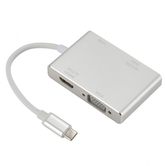 Type-C to VGA HDMI DVI USB Adapter Cable USB3.1 to HUB Splitter 4 In 1 4K HD Converter Type-C to VGA HDMI DVI USB Adapter Cable USB3.1 to HUB Splitter 4 In 1 4K HD Converter