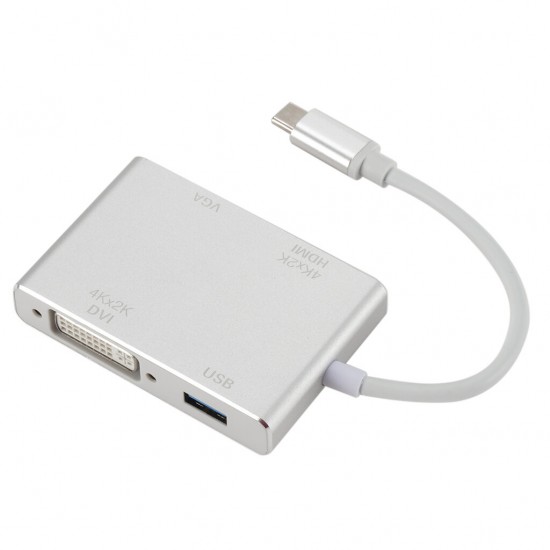 Type-C to VGA HDMI DVI USB Adapter Cable USB3.1 to HUB Splitter 4 In 1 4K HD Converter Type-C to VGA HDMI DVI USB Adapter Cable USB3.1 to HUB Splitter 4 In 1 4K HD Converter